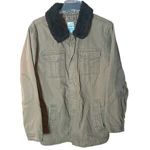 Old Navy Women XXL "Sandpaper" Tan Utility Barn Chore Faux Fur Collar Jacket